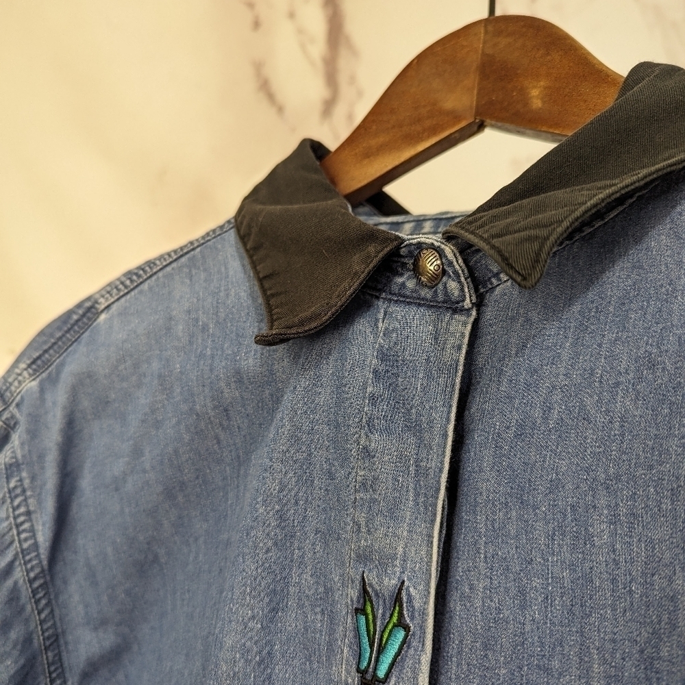 Vintage Wrangler Shirt Women XL 90s Button Embroidered Black Chambray Southwest - Picture 13 of 14
